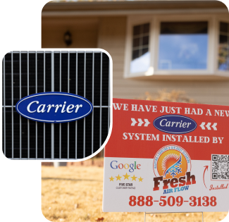 Fresh Air Flow Carrier lawn sign and Carrier logo