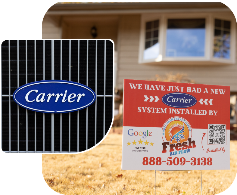 Fresh Air Flow Carrier lawn sign and Carrier logo