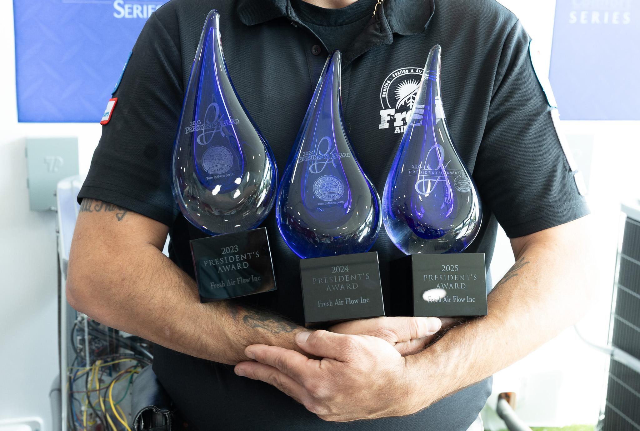 Three Carrier President's Awards (2023, 2024, 2025) earned by Fresh Air Flow